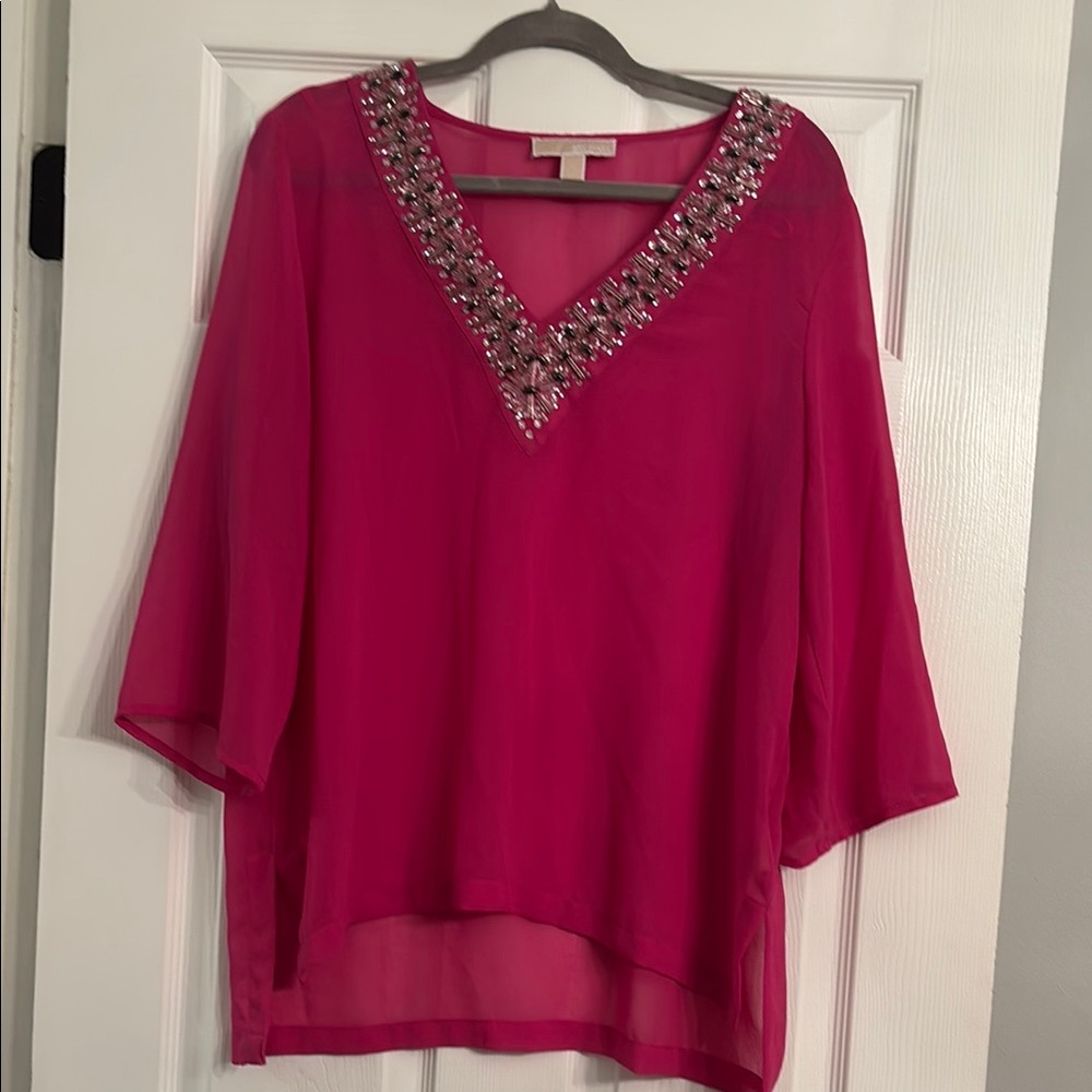 Embellished V-Neck Sheer Pink Top